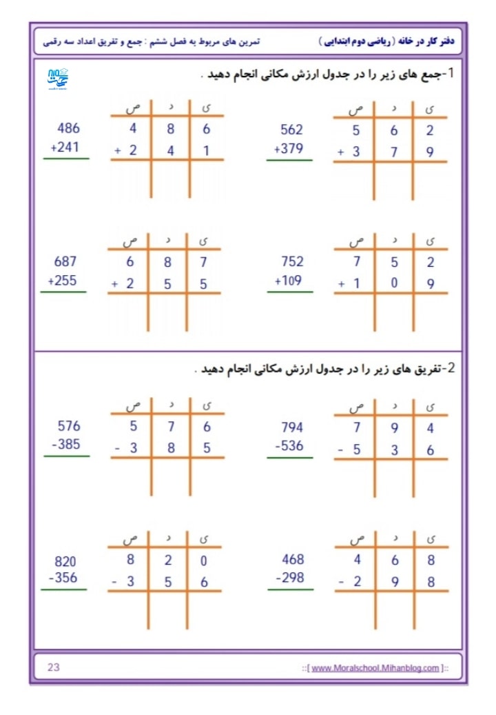 کاربرگ ریاضی فصل 6