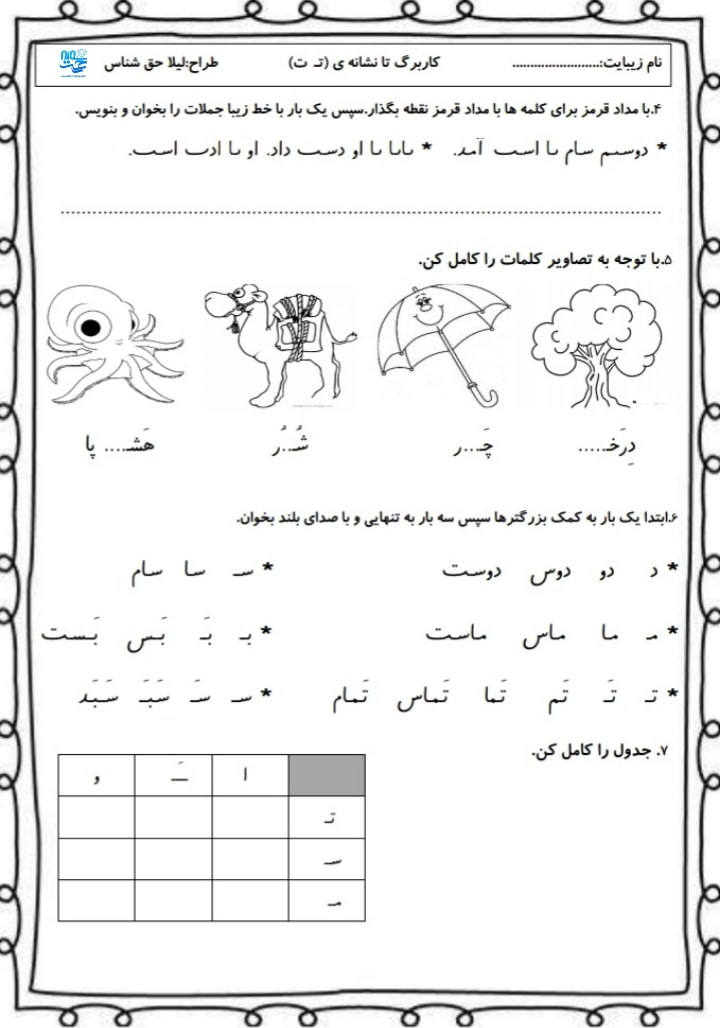 کاربرگ نشانه ت