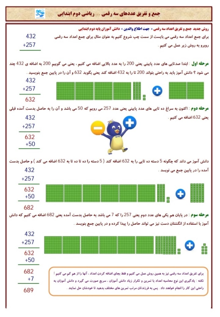 آزمون و نمونه سوال جمع و تفریق فرآیندی ریاضی