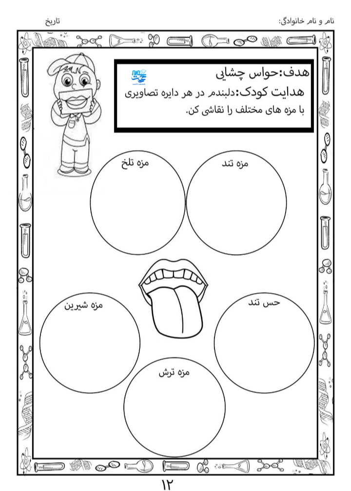 کاربرگ حس چشایی علوم پیش دبستان