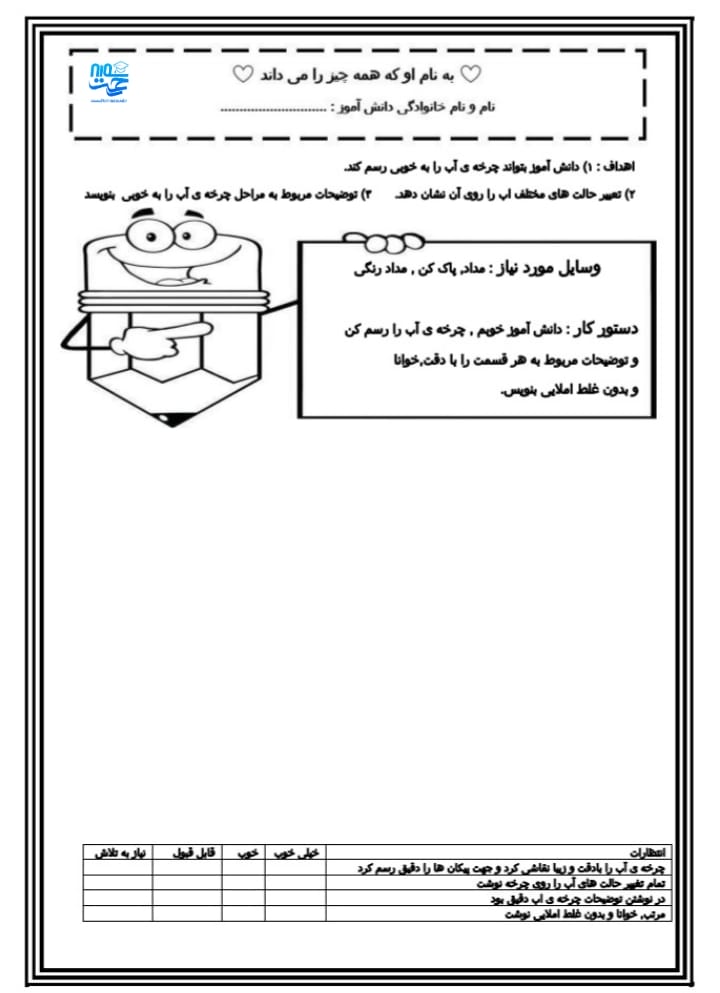 کاربرگ درس پنجم علوم سوم ابتدایی