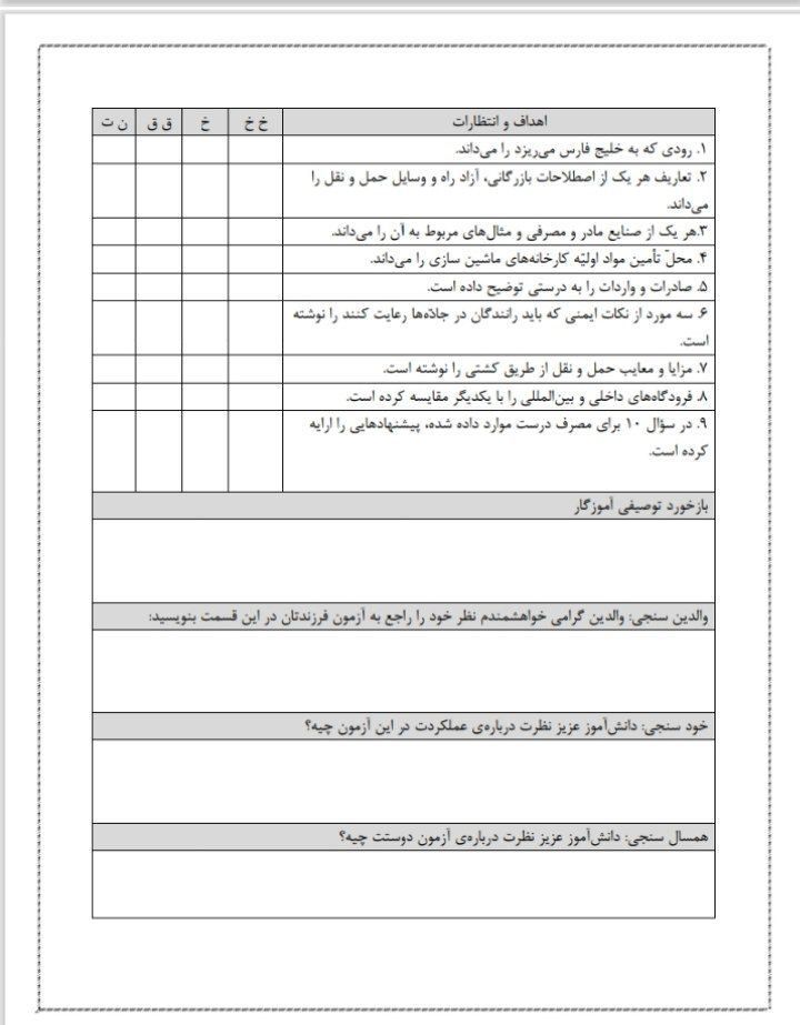 کاربرگ مطالعات اجتماعی-پنجم ابتدایی