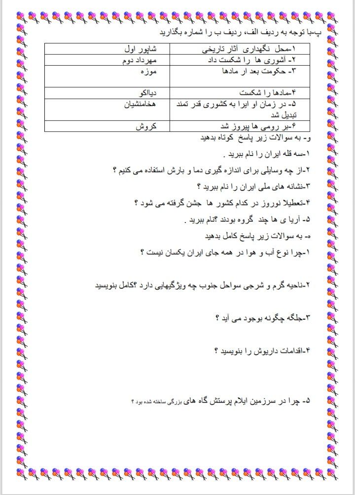 ارزشیابی مطالعات اجتماعی چهارم دبستان