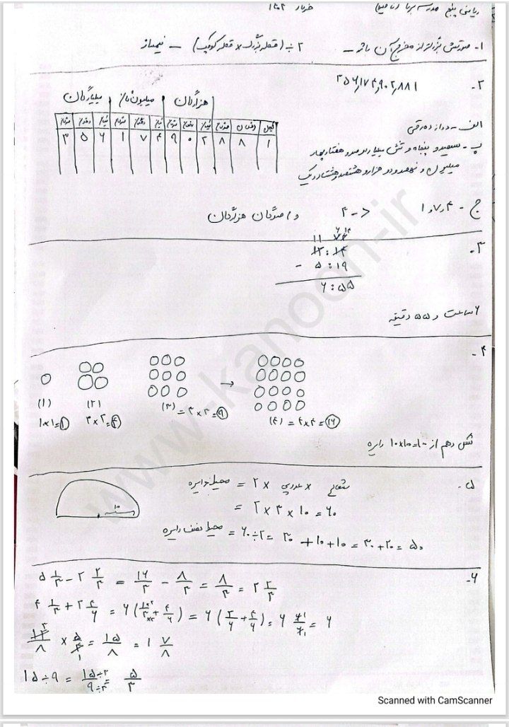 آزمون ریاضی خرداد پنجم دبستان (۴)