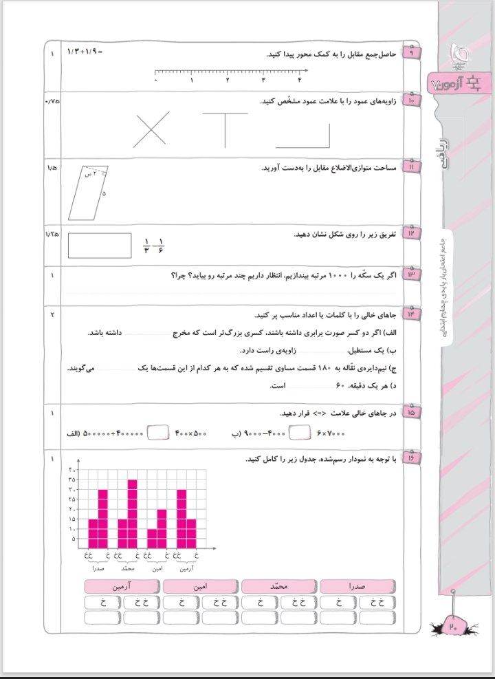 آزمون ریاضی نوبت دوم چهارم ابتدایی (۶)
