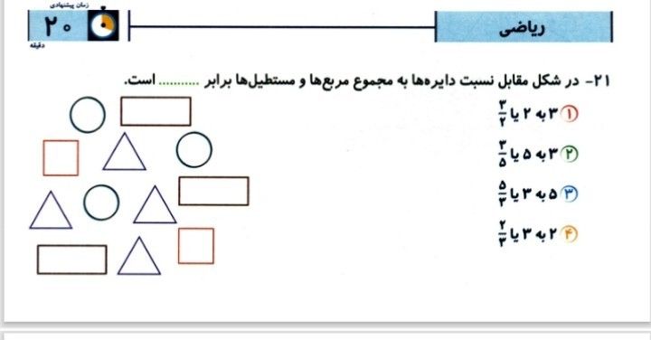 آزمون جامع ریاضی پنجم دبستان
