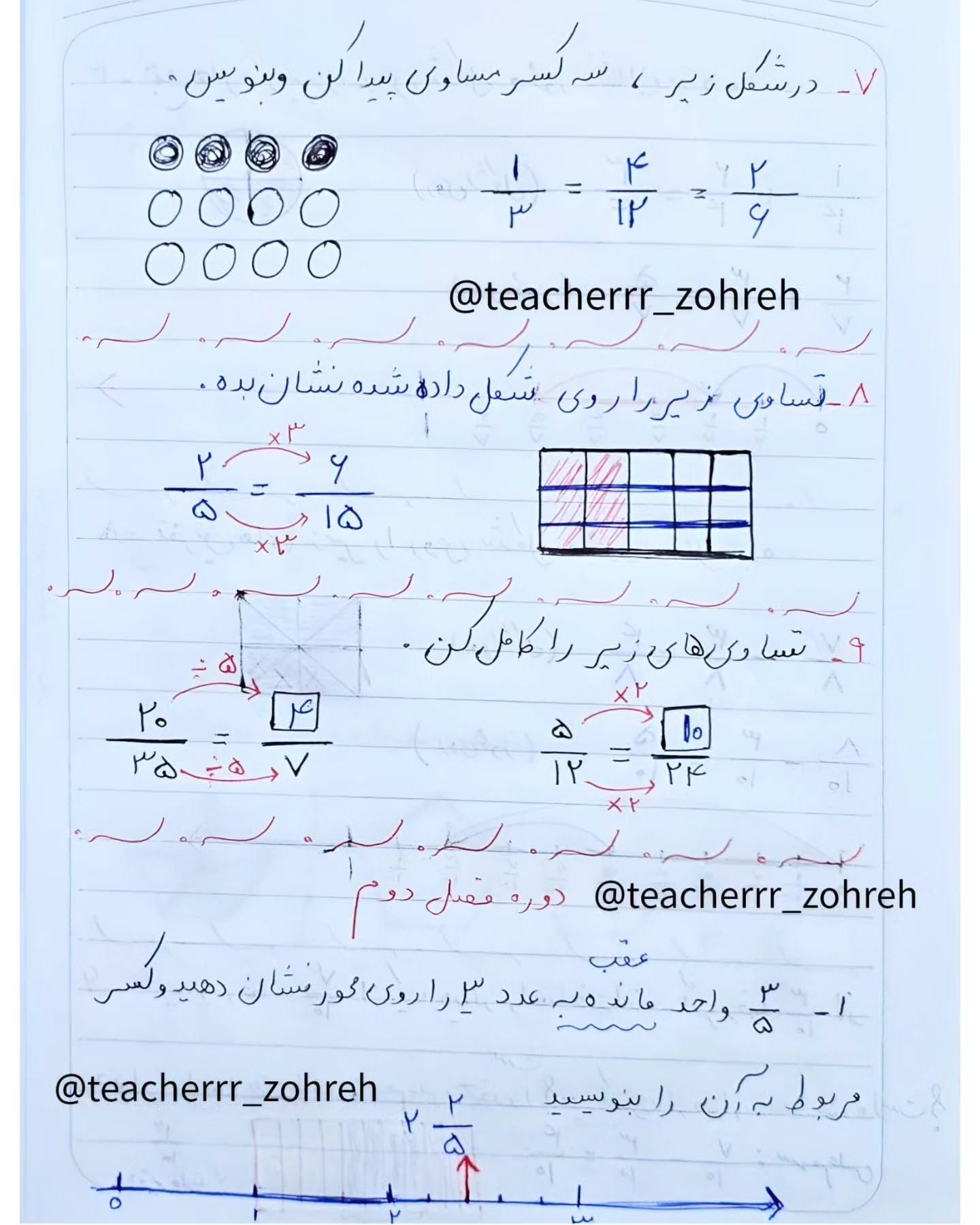 کاربرگ دوره فصل دوم ریاضی پنجم دبستان