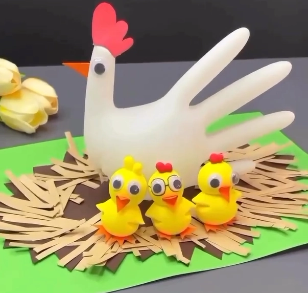 کاردستی لانه مرغ و جوجه ها با کاغذ و خمیر بازی