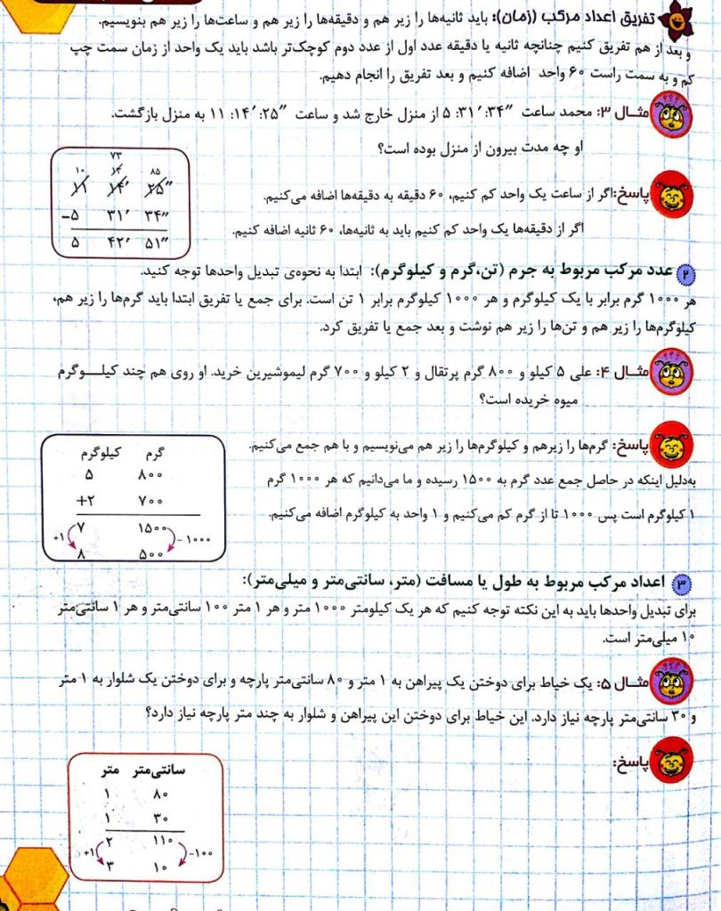کاربرگ خلاصه ریاضی فصل اول پنجم دبستان