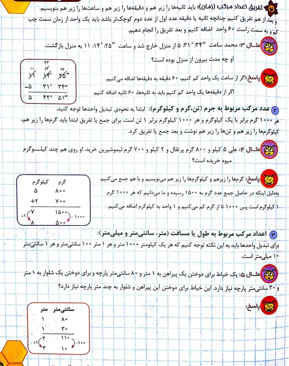 کاربرگ خلاصه ریاضی فصل اول پنجم دبستان