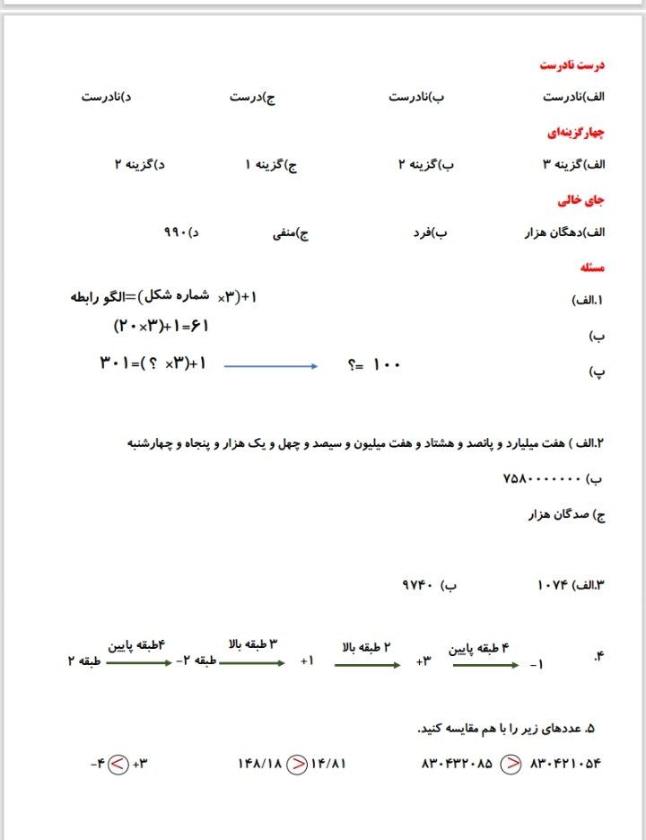 ارزیابی فصل اول ششم دبستان
