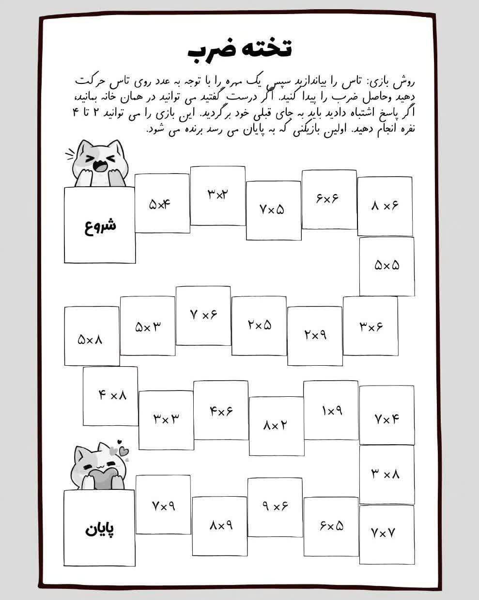 کاربرگ تخته ضرب ریاضی سوم دبستان