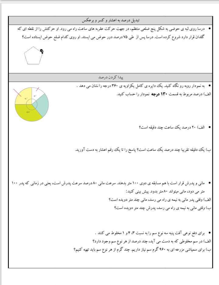 کاربرگ فصل۶ریاضی ششم ابتدایی