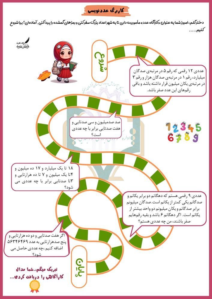 کاربرگ خلاق عددنویسی ریاضی پنجم دبستان