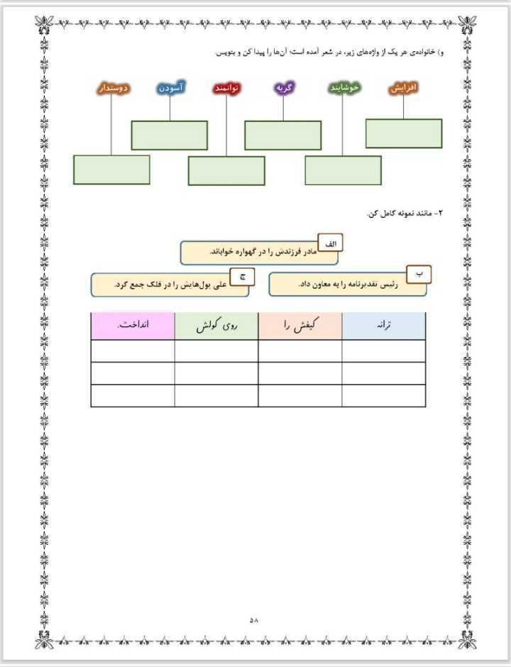 آزمون فارسی درس شانزدهم چهارم دبستان