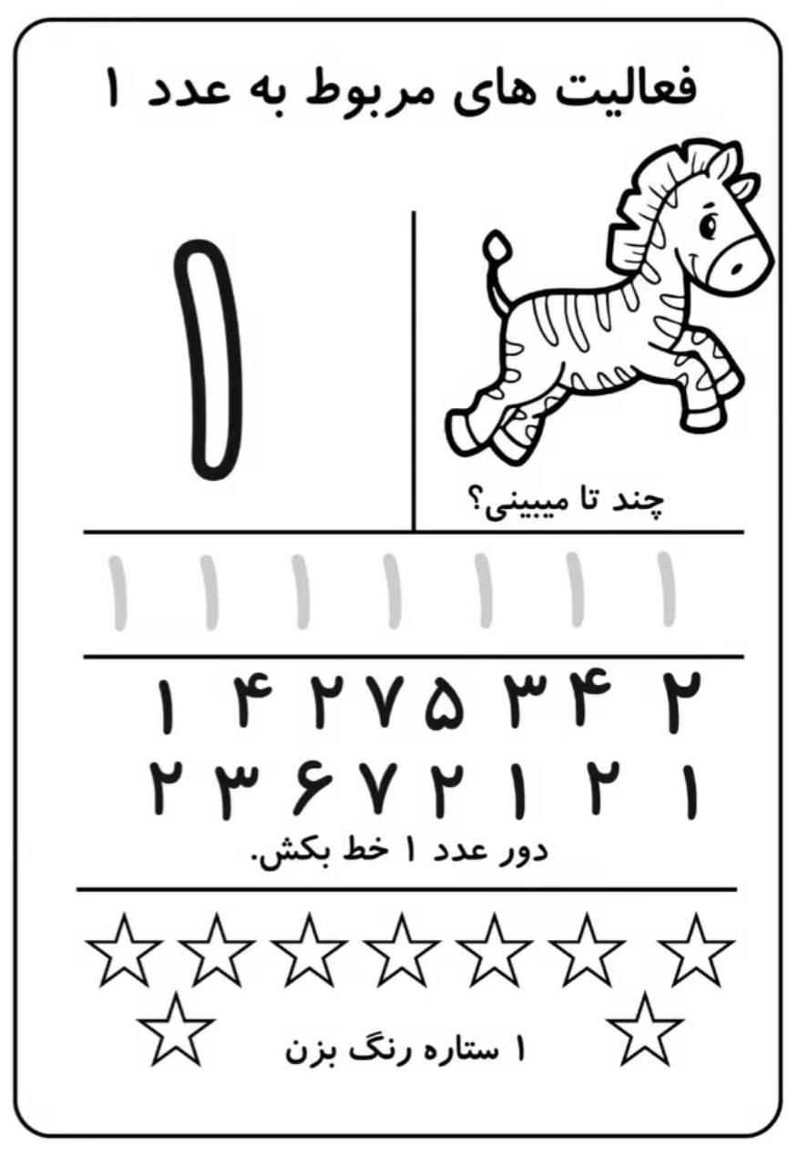 کاربرگ آموزش عدد۱ ریاضی اول دبستان