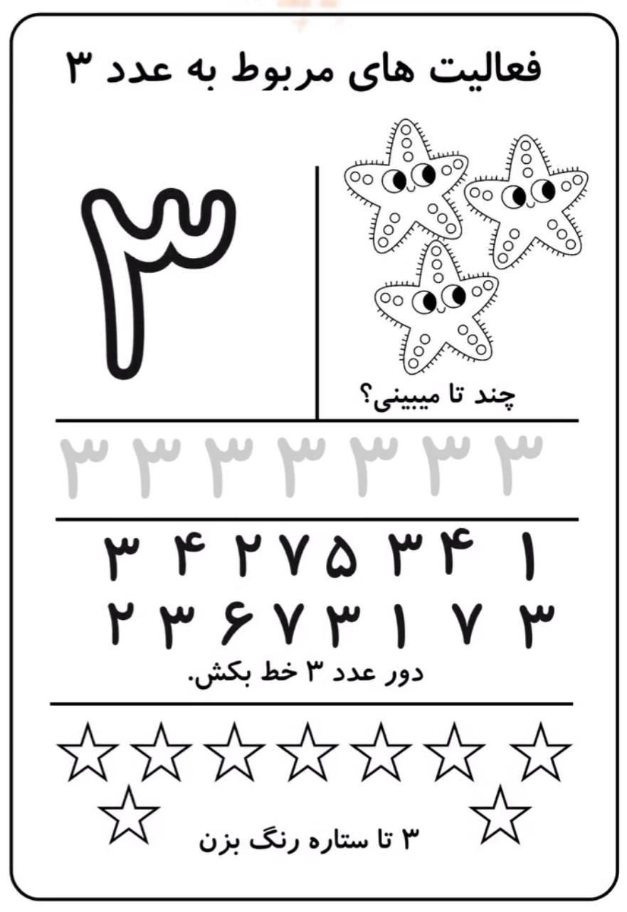کاربرگ آموزش عدد۳ریاضی اول دبستان