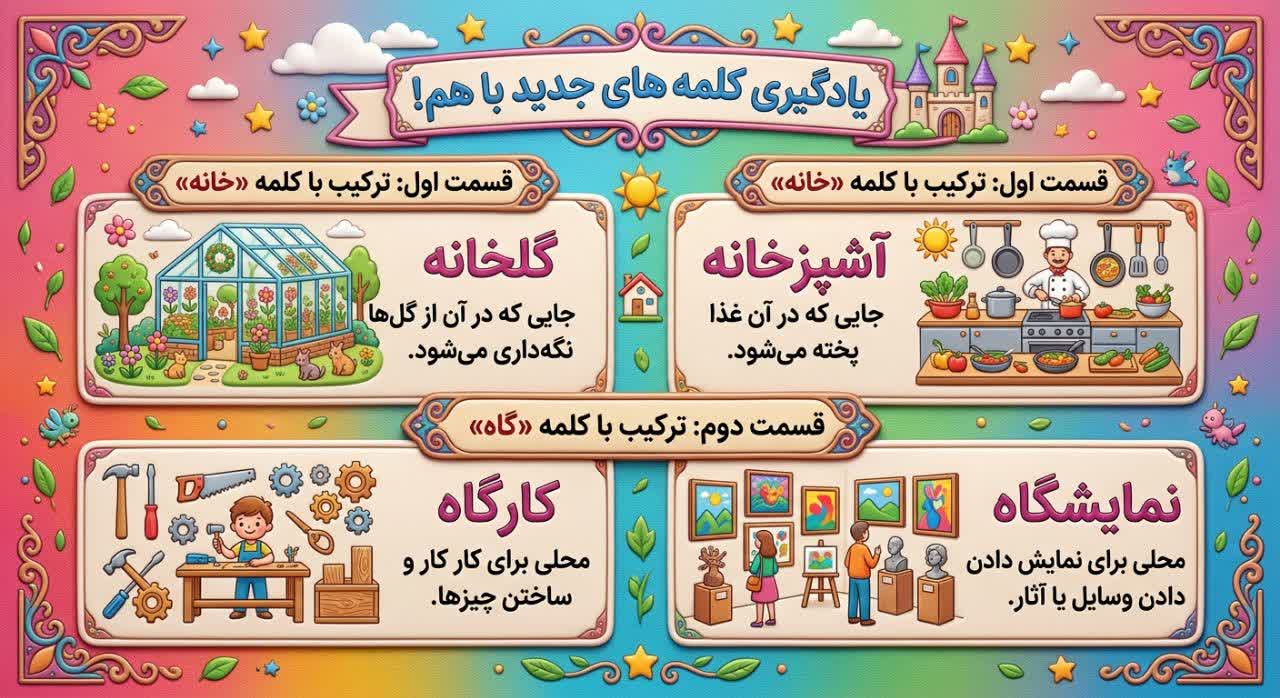کاربرگ اینفوگرافیک کلمات ترکیبی فارسی دوم دبستان