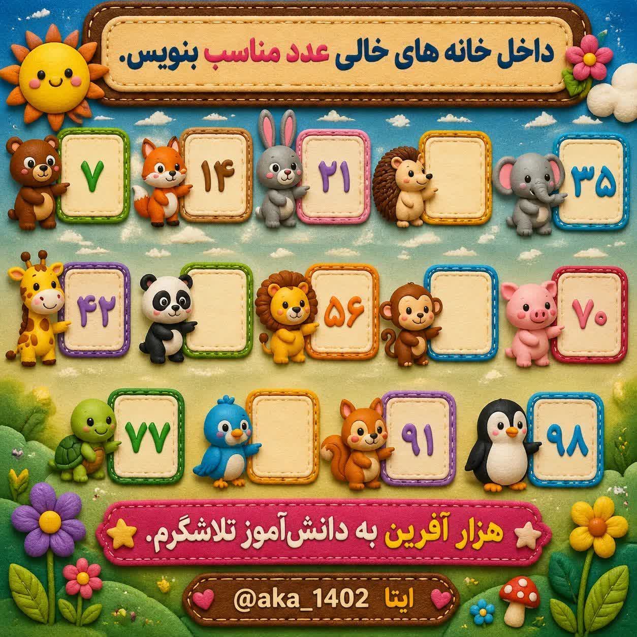 کاربرگ الگوی عددی ریاضی عدد 7 ریاضی اول دبستان