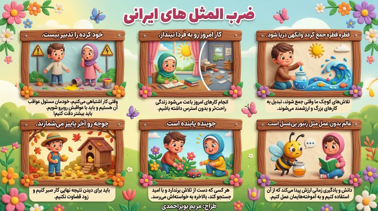 کاربرگ اینفوگرافیک ضرب‌ المثل‌ های ایرانی دوم دبستان