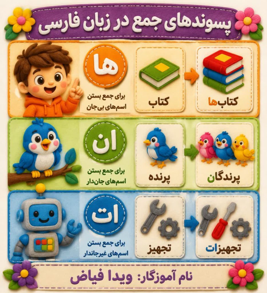 کاربرگ اینفوگرافیک پسوند های جمع فارسی سوم ابتدایی