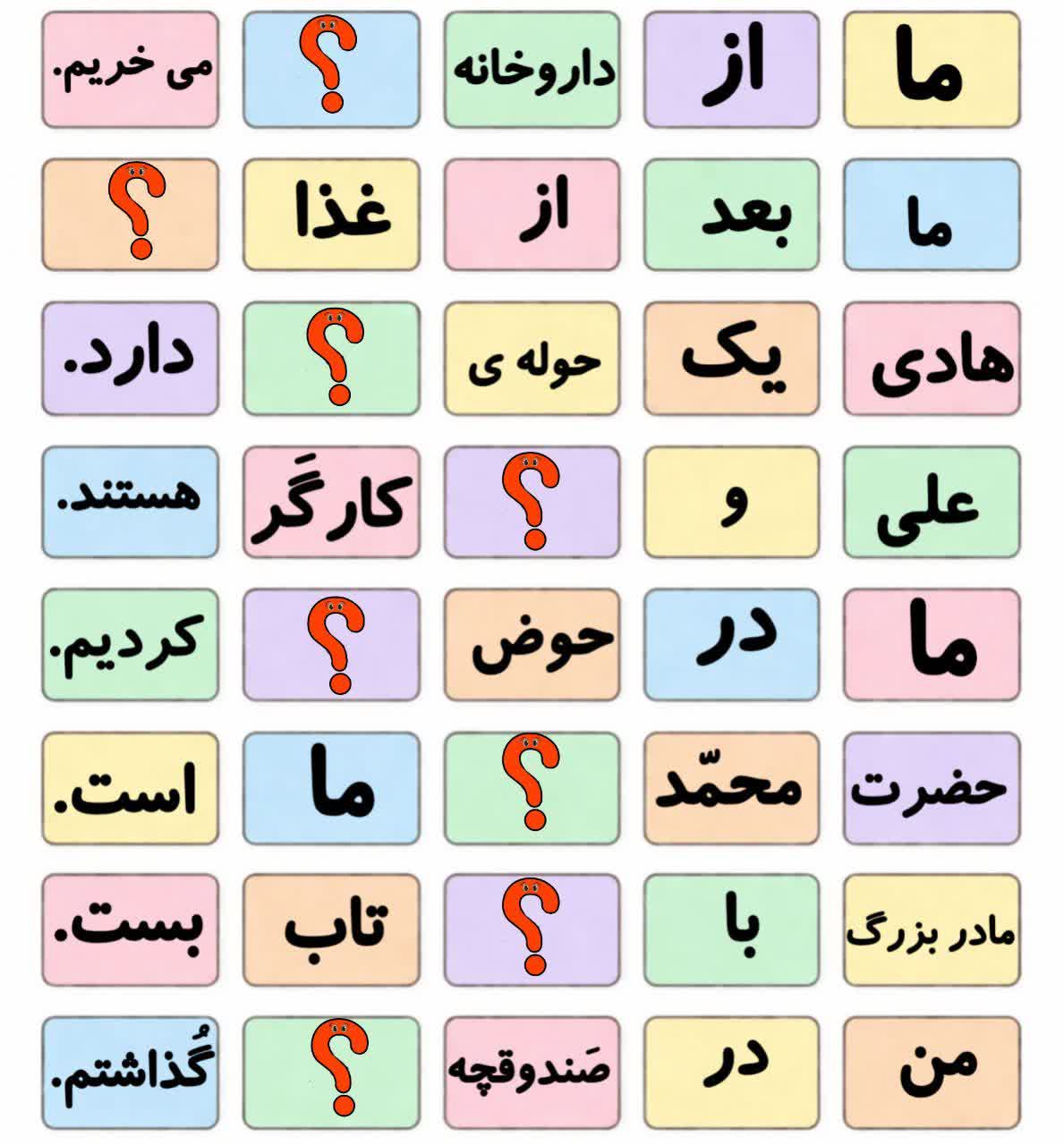 کاربرگ تمرین جمله‌ سازی فارسی اول دبستان