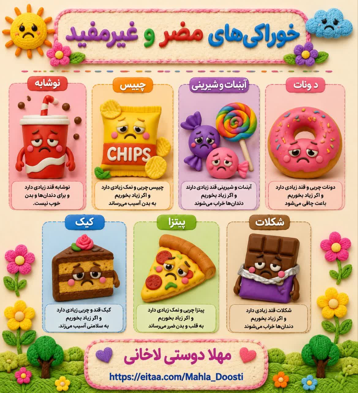کاربرگ اینفوگرافیک خوراکی های مضر علوم اول ابتدایی
