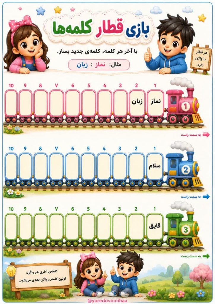 کاربرگ بازی قطار کلمات فارسی