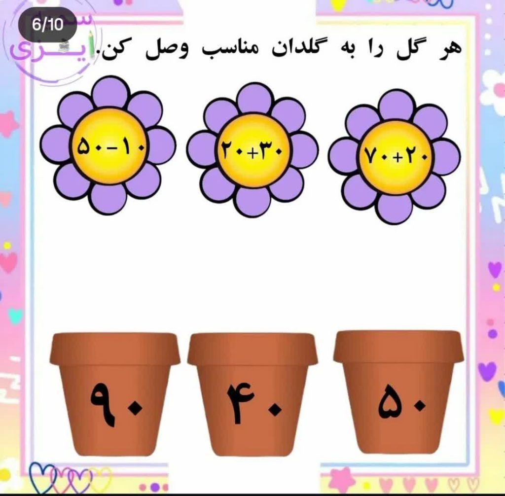 کاربرگ تمرین جمع و تفریق خلاق ریاضی اول دبستان