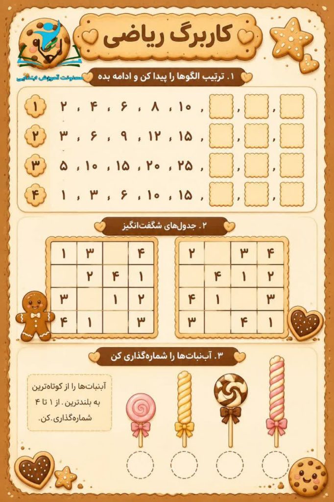 کاربرگ تمرین ریاضی اول دبستان
