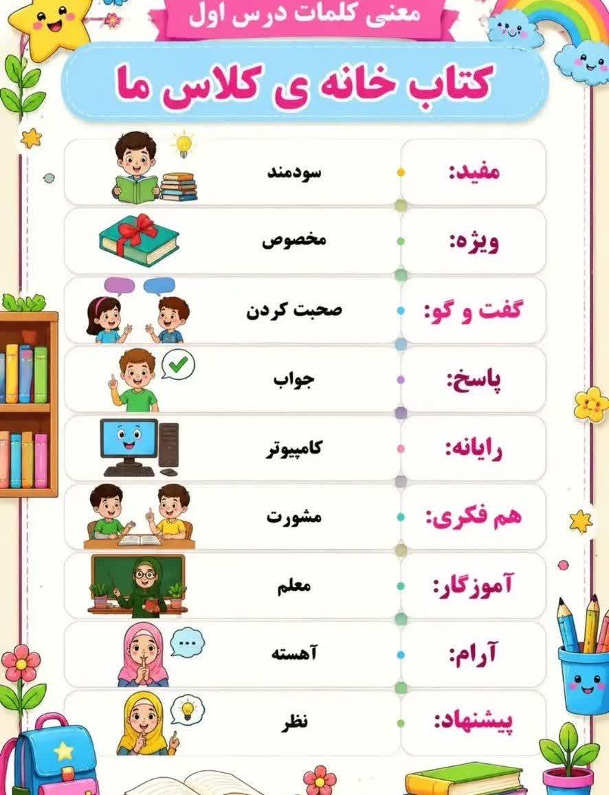 کاربرگ معنی کلمات درس اول فارسی دوم ابتدایی