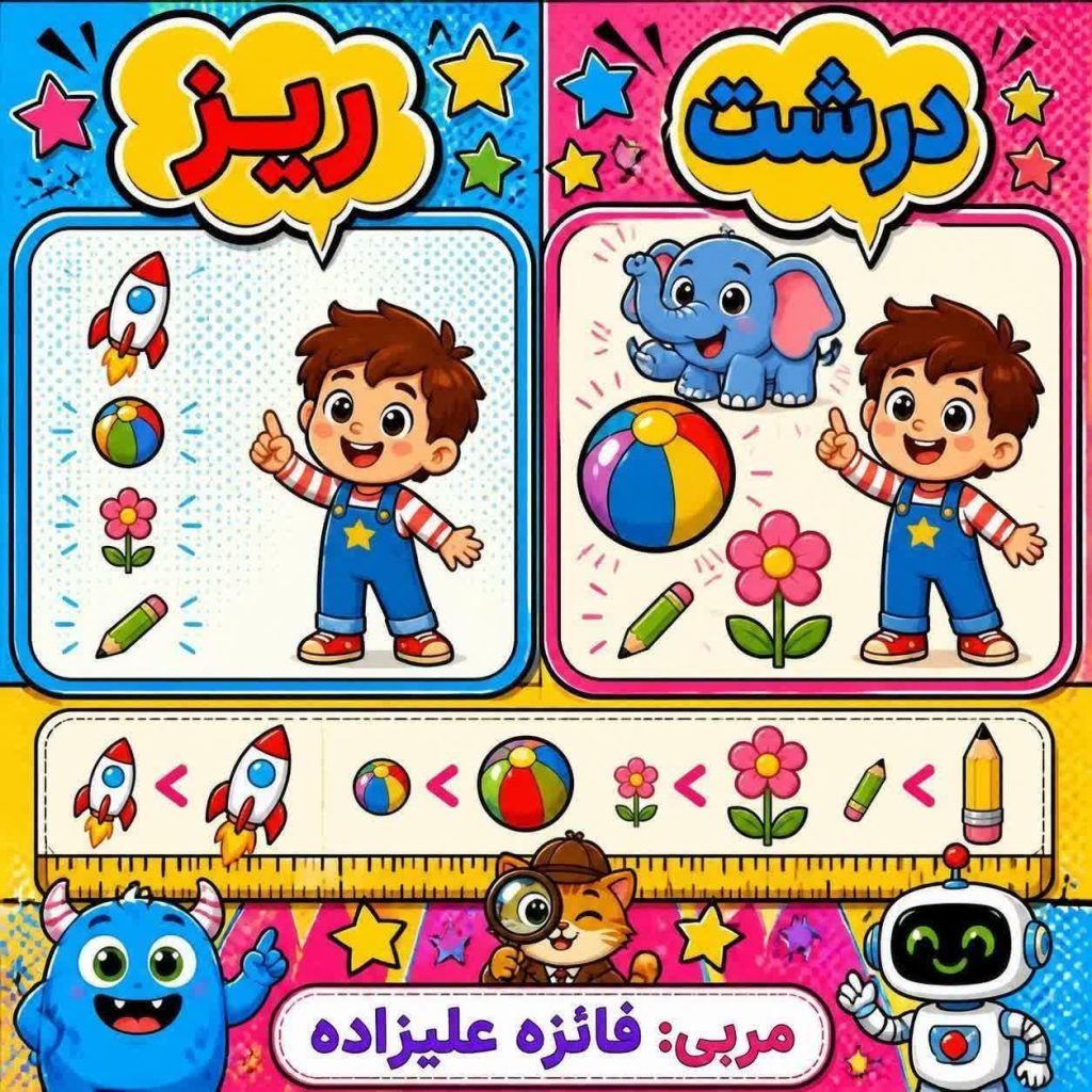 پوستر مفهوم ریز و درشت ریاضی پیش دبستان