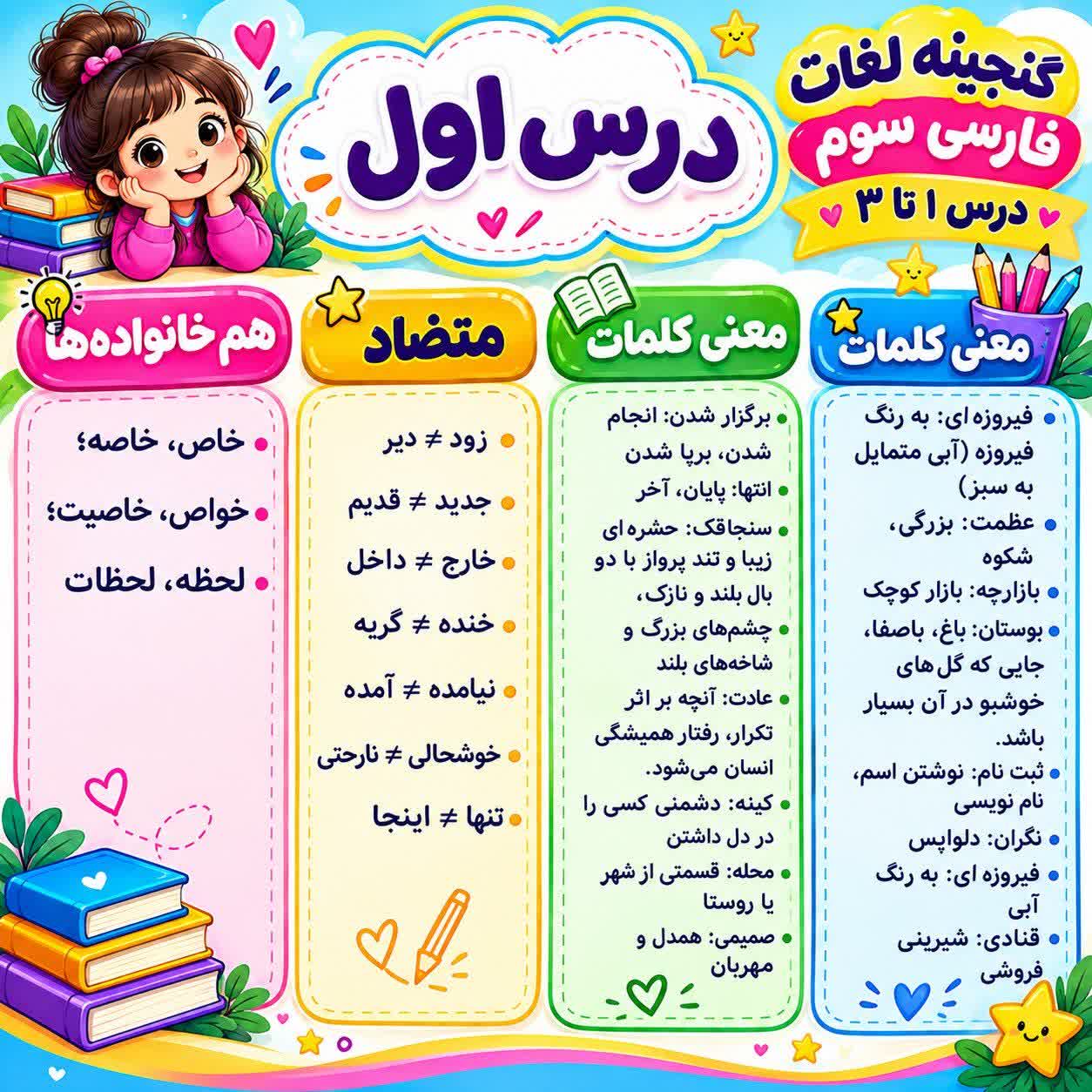 پوستر کلمات درس اول فارسی سوم ابتدایی