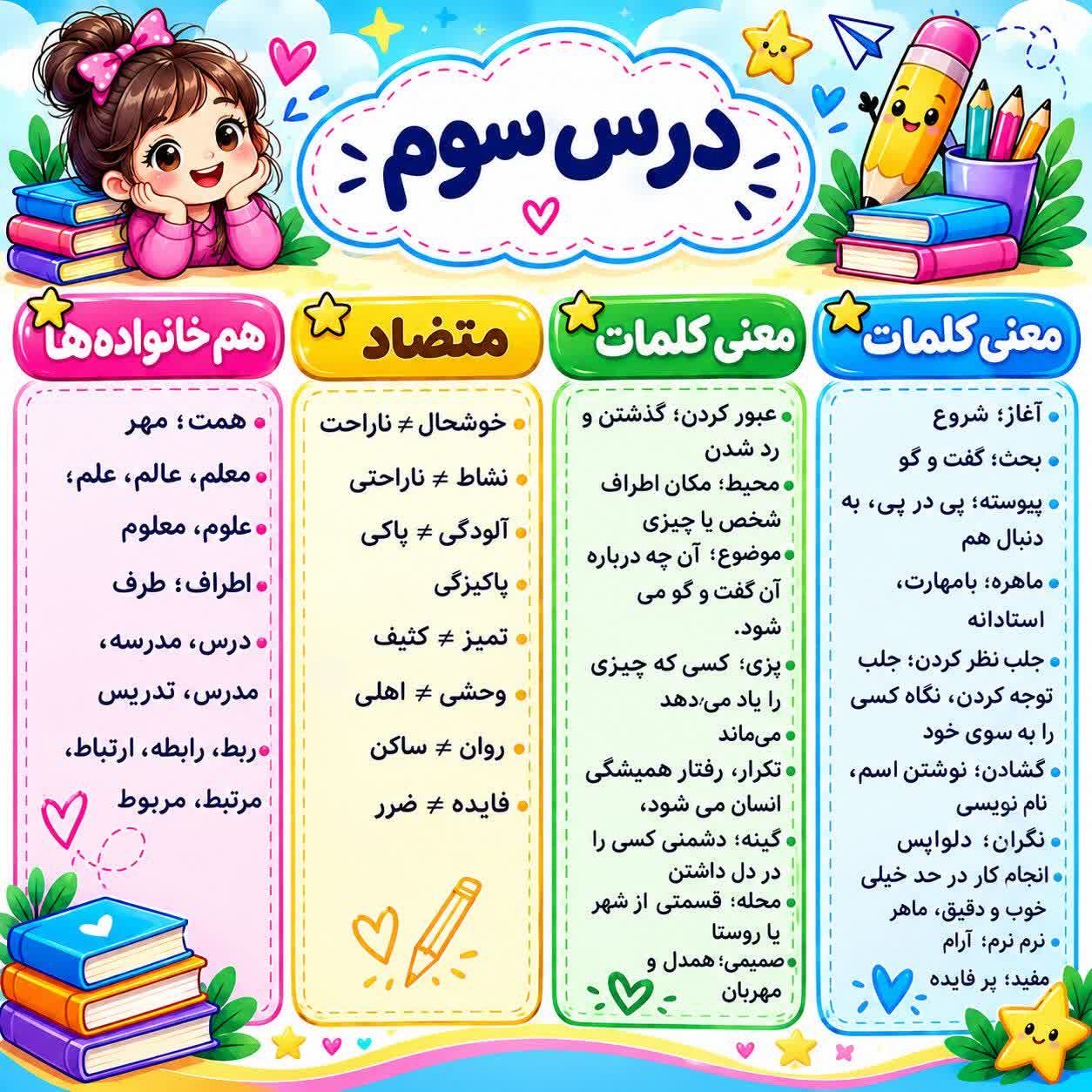 پوستر کلمات درس سوم فارسی سوم ابتدایی