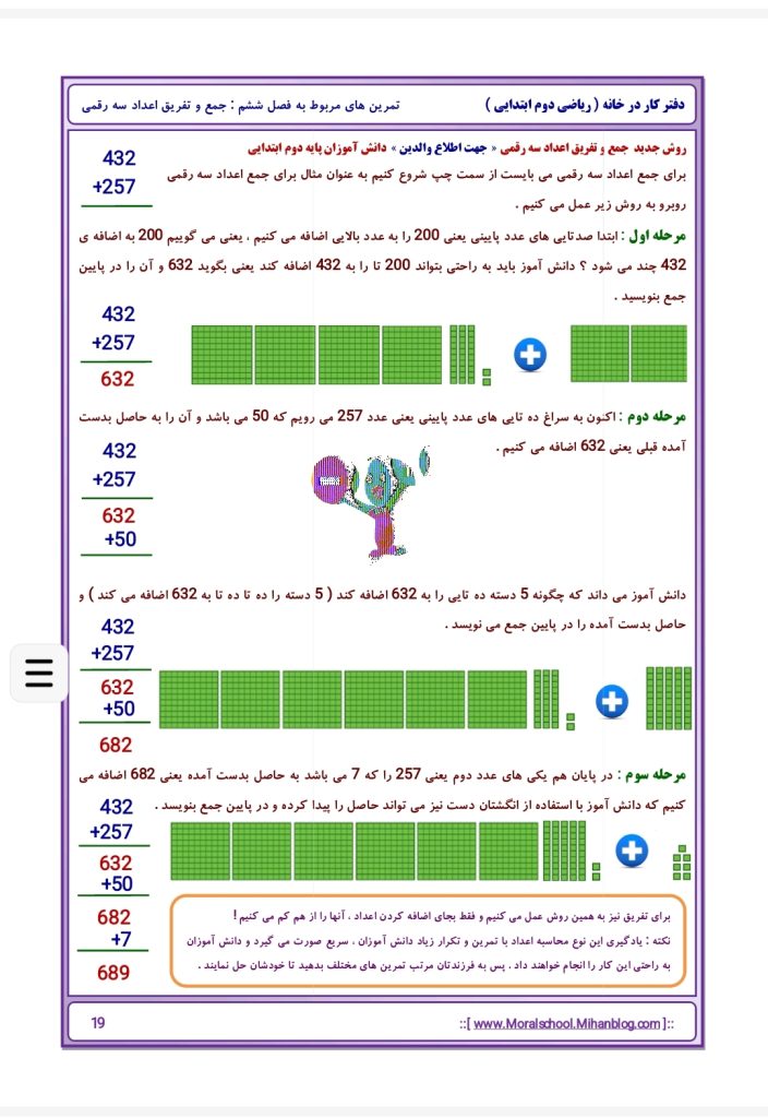 کاربرگ آموزش تمرینات فصل ششم ریاضی دوم دبستان