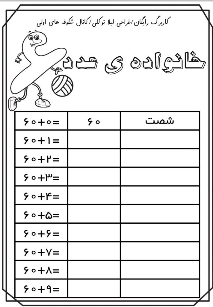 خانواده عدد 60 ریاضی اول دبستان