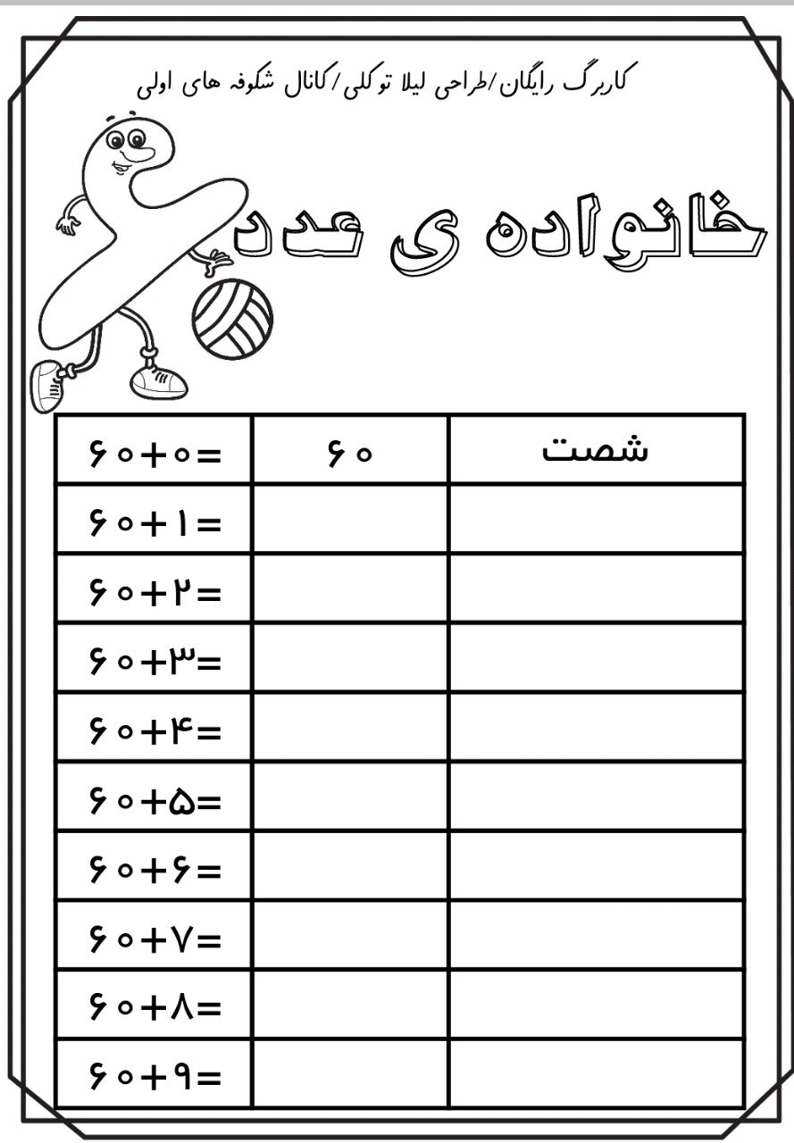 خانواده عدد 60 ریاضی اول دبستان