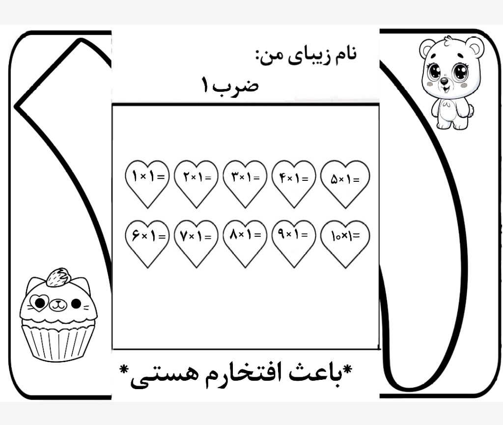 کاربرگ ضرب تاشوی عدد 1 ریاضی سوم دبستان